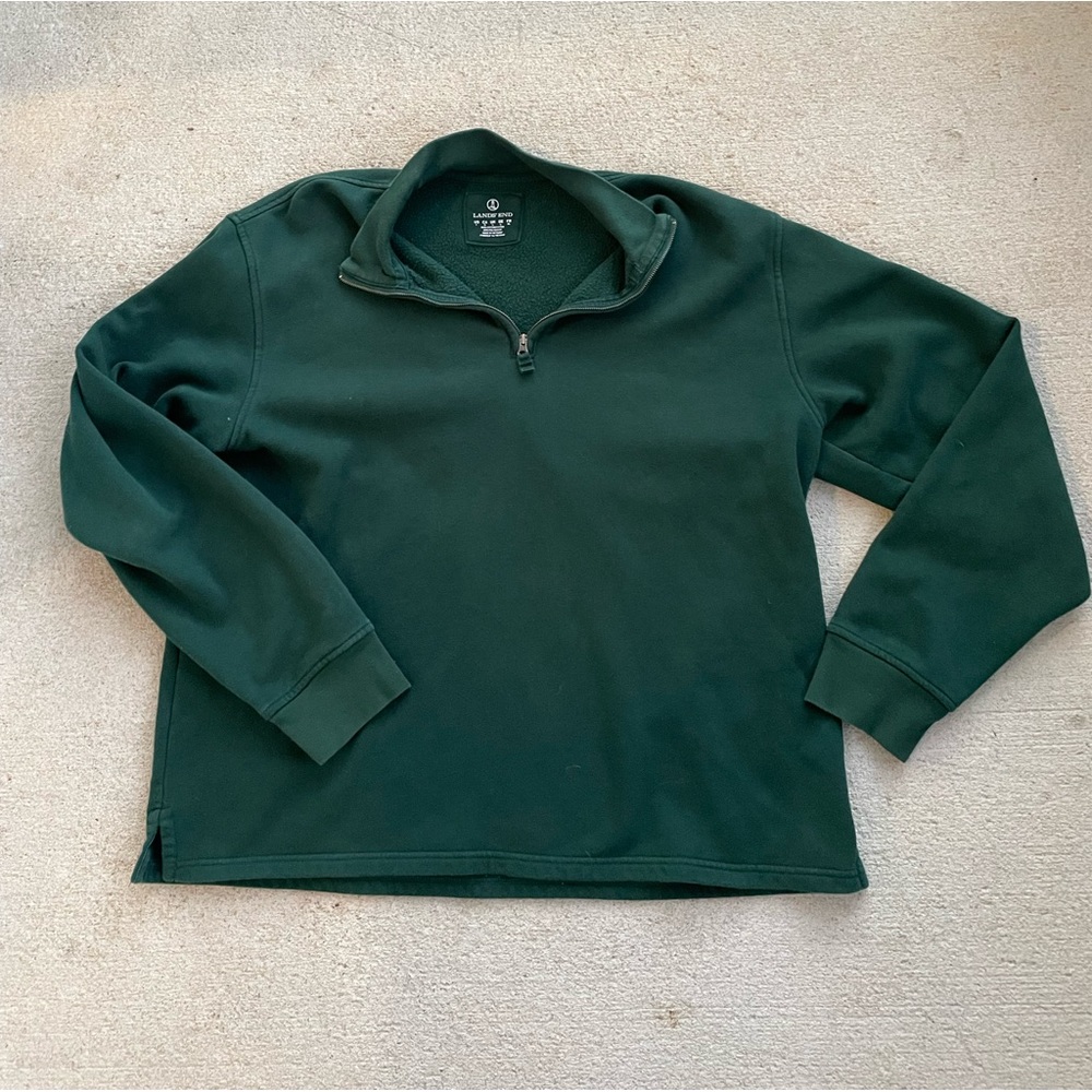 Lands’ End Green Fleece Jacket Sweater Size Large
